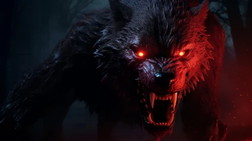 Sinister Werewolf in Dark Forest - Digital Painting
