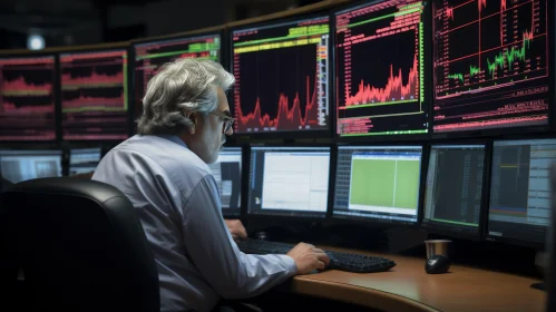 Stock Trader Analyzing Market Data | Technology Office Setup AI Image