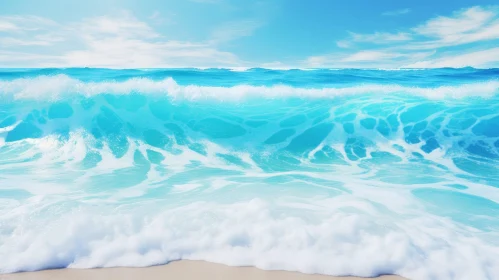Tranquil Seascape: Blue Ocean Waves and Sandy Shore