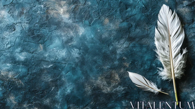 White Feathers on Dark Blue Textured Background AI Image