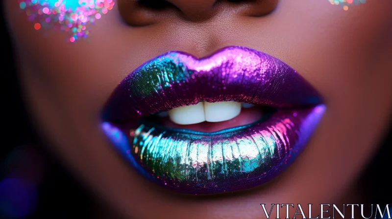 Woman's Lips Close-Up with Purple Lipstick AI Image