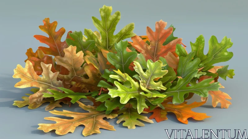 AI ART Autumn Oak Leaves 3D Rendering