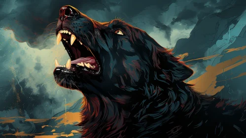 Black Wolf Howling Digital Painting