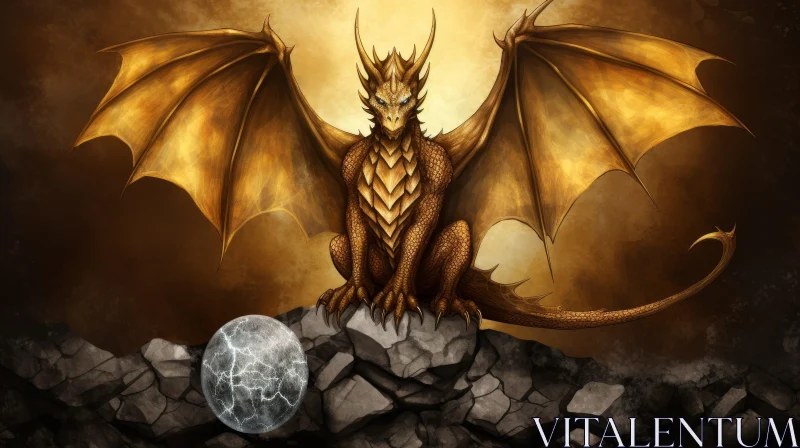 Golden Dragon Digital Painting - Enigmatic and Powerful Fantasy Art AI Image