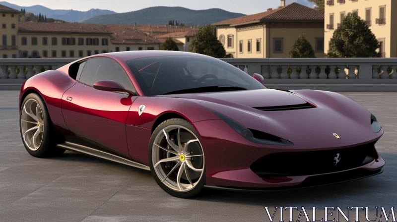Maroon Ferrari F12 Coupe Rendering | Italian Renaissance Revival AI Image