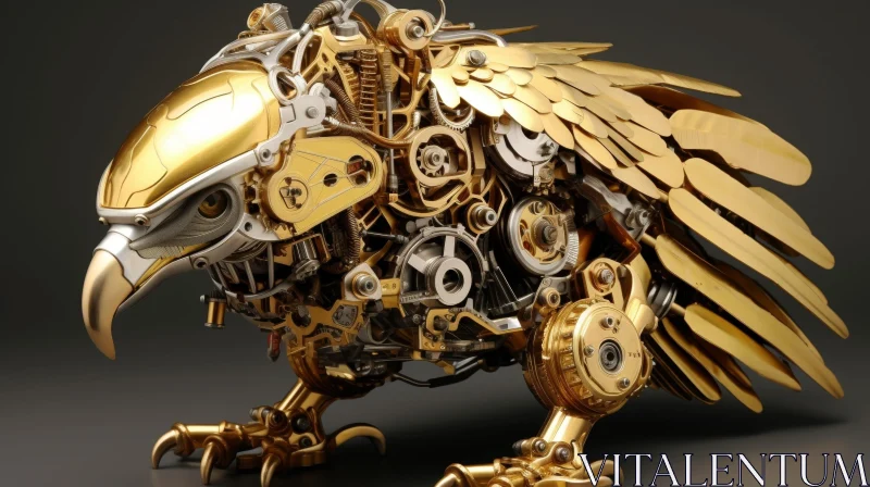Mechanical Eagle 3D Rendering - Gold and Silver Design AI Image