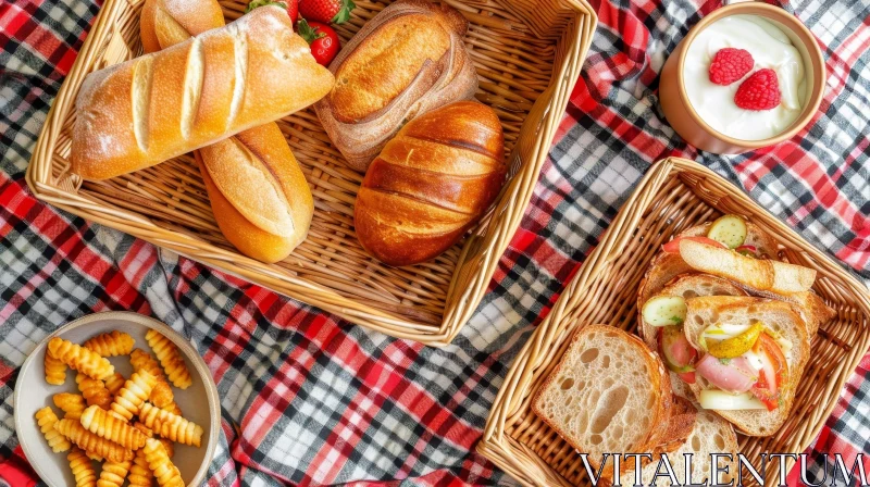 Picnic Blanket and Food Baskets Scene AI Image