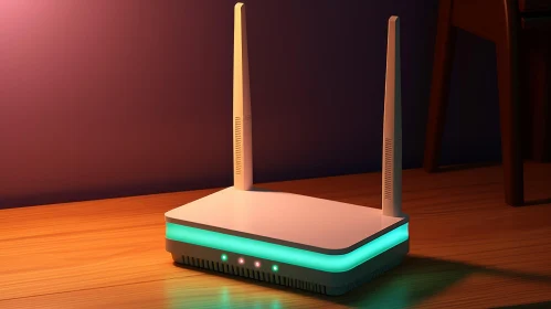 White WiFi Router with Antennas on Wooden Table