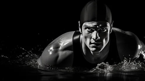 Athlete Swimming in Black and White