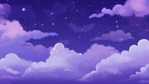 Azure Night Sky with Stars and Pink Clouds
