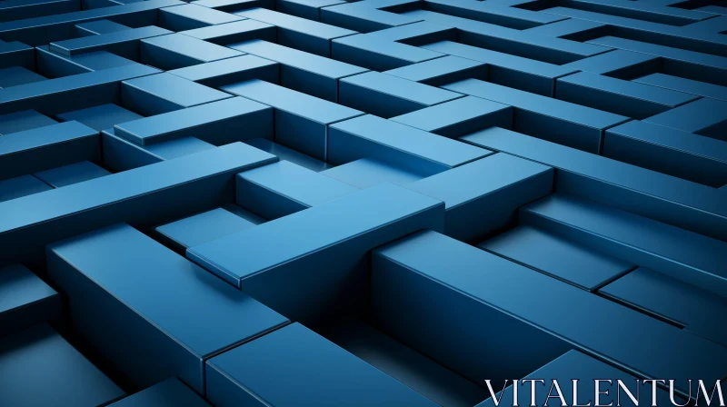 Blue Maze 3D Rendering - Sci-Fi Inspired Artwork AI Image