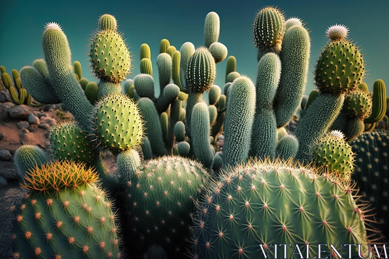 Desert Cactus Green Shoots AI Image