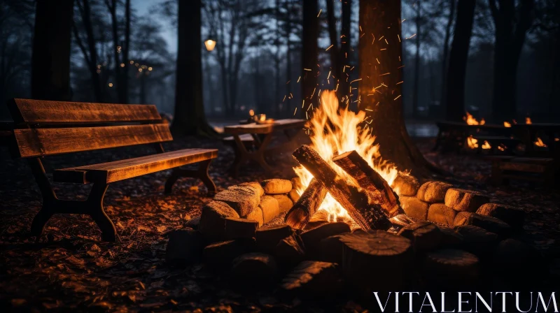 Enchanting Bonfire in Woods at Night AI Image