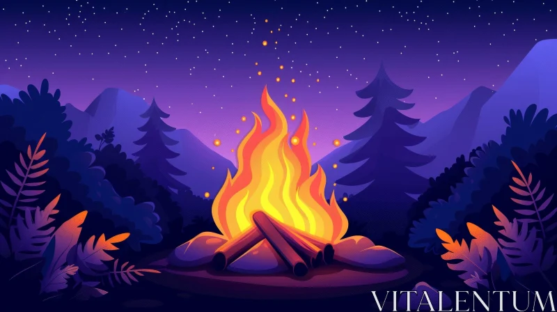 Enchanting Forest Campfire at Night AI Image