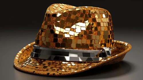 Gold Disco Hat 3D Rendering on Black Background