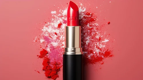 Red Lipstick Studio Shot on Pink Background