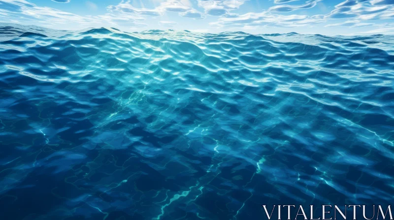 AI ART Tranquil Ocean View: Sunlit Blue Waves