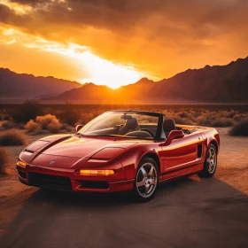 Captivating Red Sports Car in a Desert at Sunset