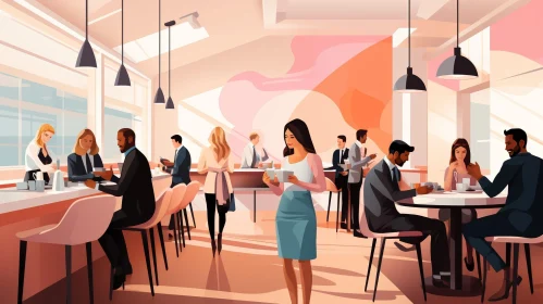 Cozy Coffee Shop Illustration with Modern Decor