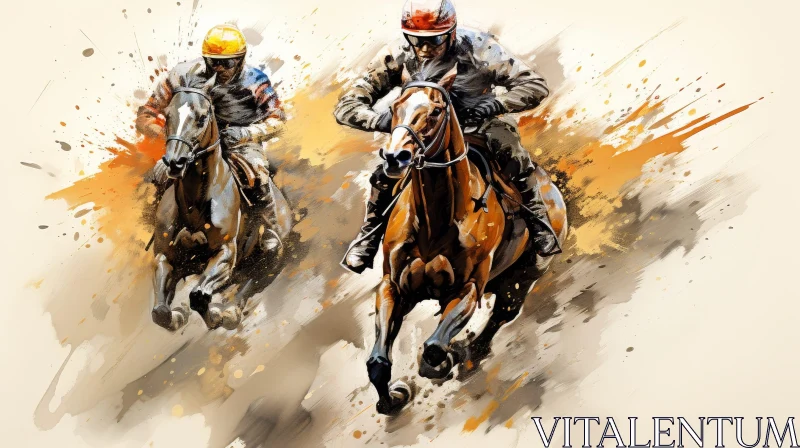 Exciting Horse Racing Watercolor Painting AI Image