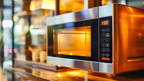 Modern Stainless Steel Microwave Oven with Digital Display