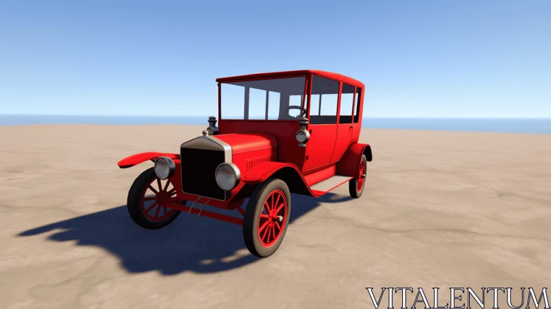Red Ford Model T in Desert: Captivating Artwork AI Image