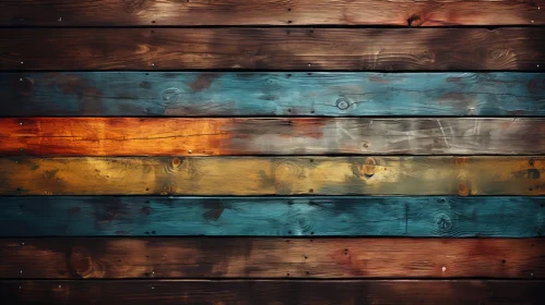 Rustic Wooden Fence Painted in Blue, Green, Yellow, and Orange