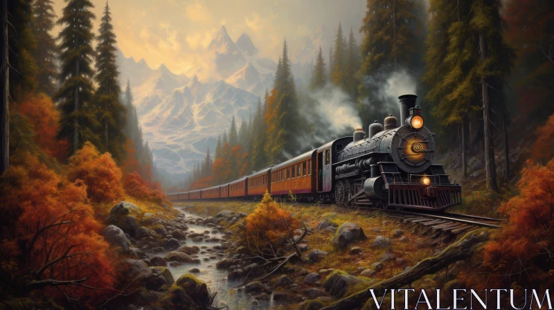 Scenic Steam Locomotive Journey in Mountain Landscape AI Image