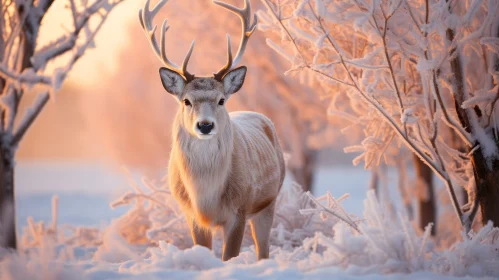 White Deer in Snowy Forest - Winter Wildlife Scene