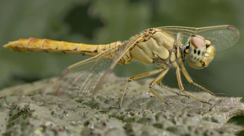Dragonfly Close-up on Leaf