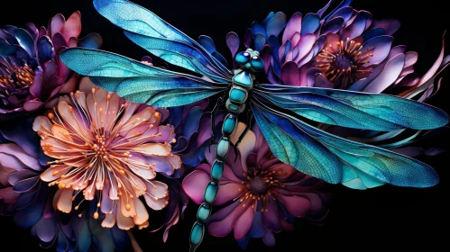 Dragonfly on Flower - Stunning 3D Nature Art