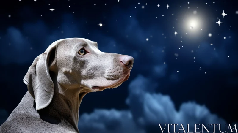Enchanting Dog gazing at Bright Star in Night Sky AI Image