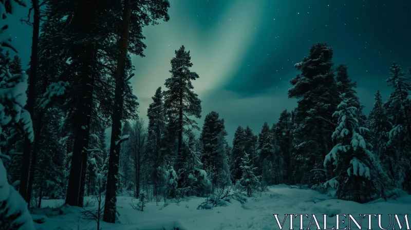 Enchanting Winter Forest Night Scene AI Image