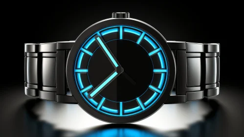 Glowing Blue Dial Metal Wristwatch - Futuristic Design