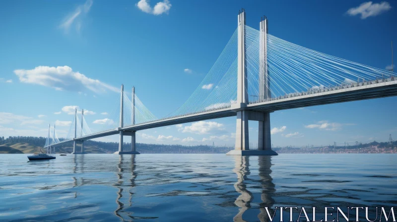 AI ART Modern Cable-Stayed Bridge Over River in Urban Setting