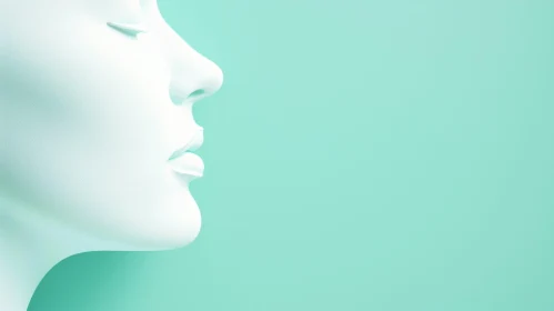Serene Female Face in Profile on Mint Green Background