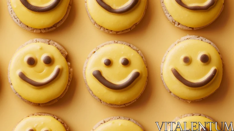 AI ART Smiley Face Cookies on Yellow Background