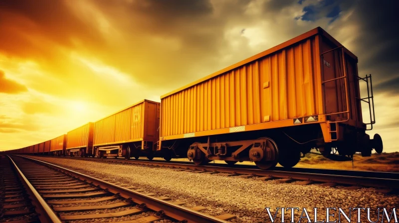 Swift Freight Train Moving Through Open Field AI Image