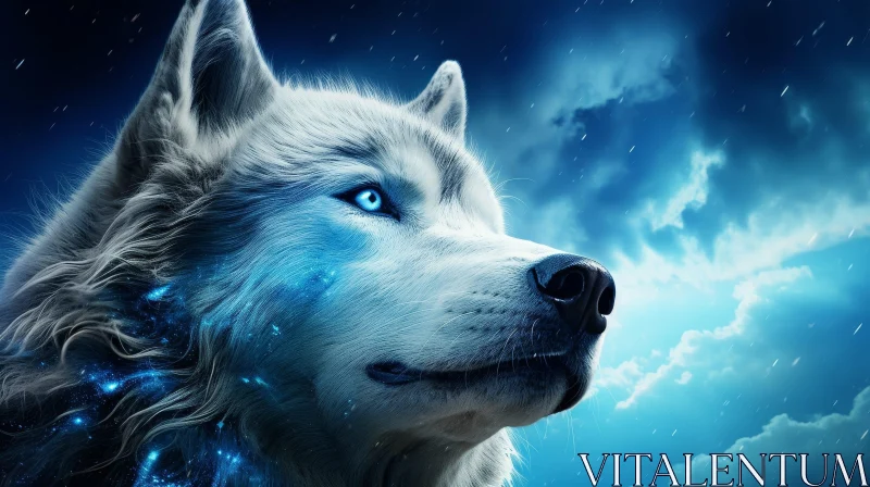 White Wolf Profile in Night Sky AI Image