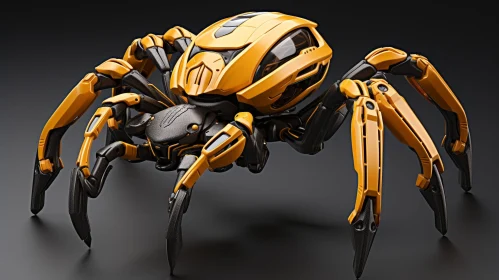 Yellow and Black Robotic Spider 3D Rendering