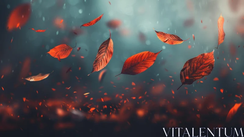 AI ART Autumn Serenity: Beautiful Red Leaf Falling
