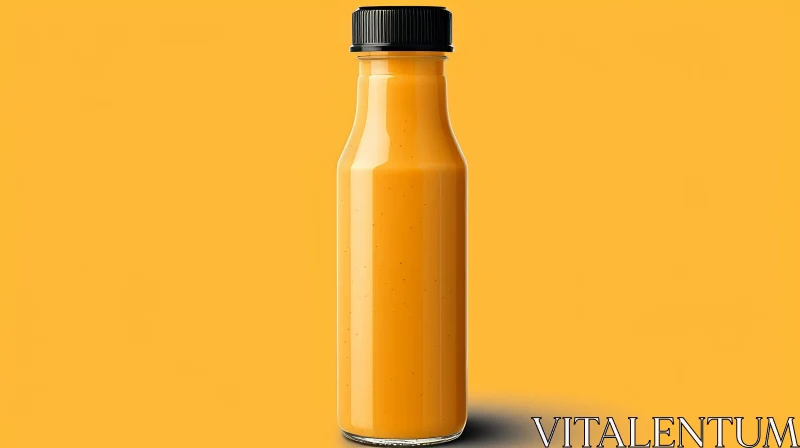Clear Glass Bottle of Orange Juice - 3D Rendering AI Image
