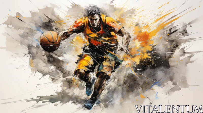 Dynamic Basketball Player Watercolor Painting AI Image