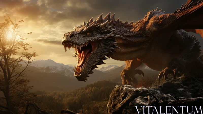 AI ART Majestic Dragon Digital Painting | Mountain Background