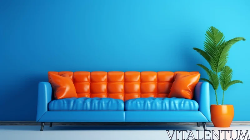 AI ART Modern Blue Living Room 3D Rendering