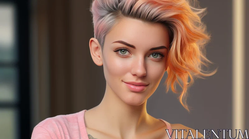 Pink-Haired Woman with Green Eyes AI Image
