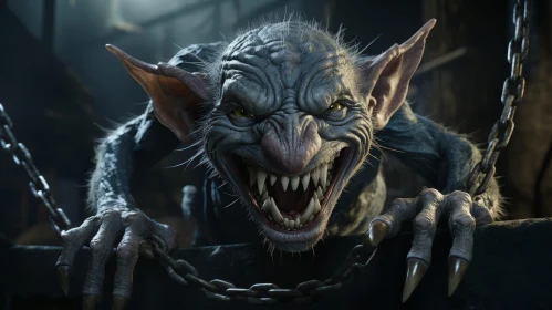 Sinister Goblin on Rock - Fantasy Creature Art