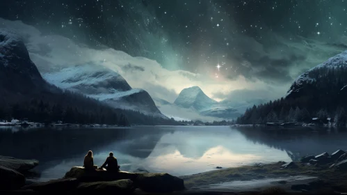 Starlit Mountain Lake: Serene Night Landscape
