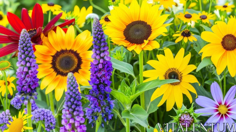 Sunflower Field and Flowers - Nature Beauty AI Image