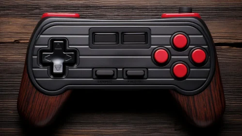 Black and Red Gamepad on Wooden Background